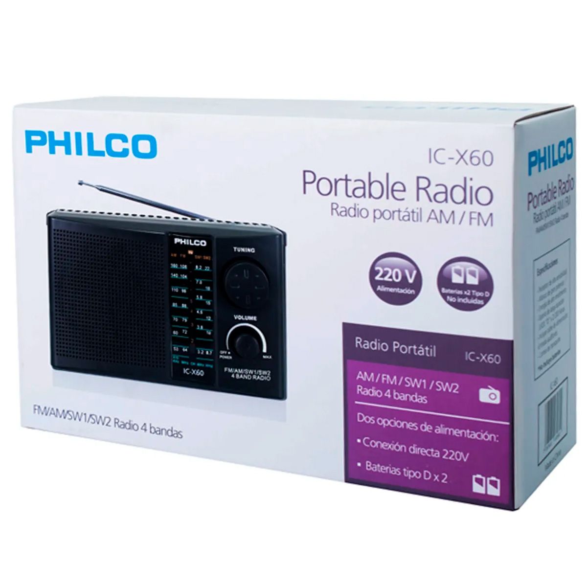 PHILCO - Radio Portatil Conexión 220V AM/FM/SW1/SW2 Philco IC-X60