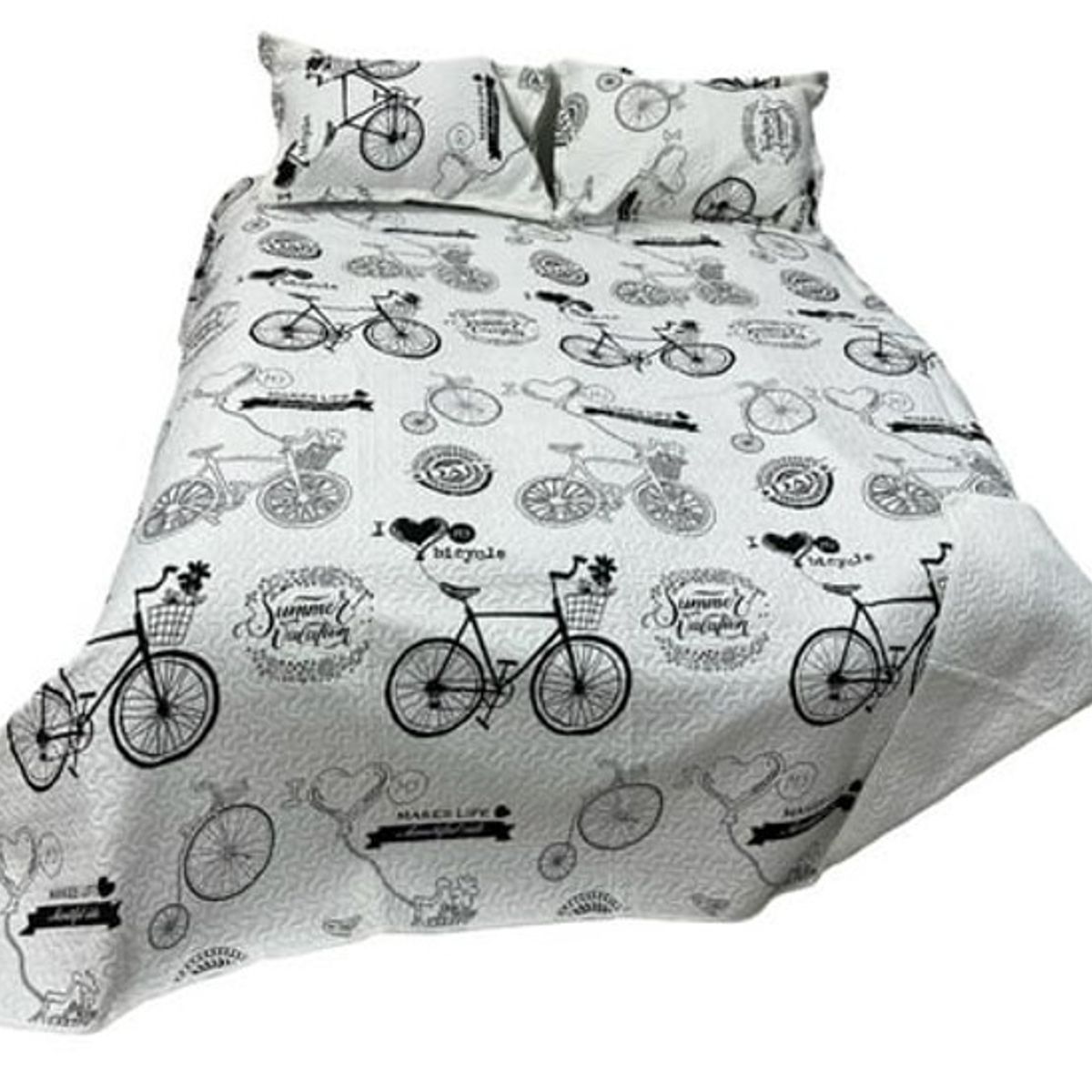 DIANA - CUBRECAMA QUILT DE VERANO 2 PLAZA DISEÑO BLANCO BICICLETAS