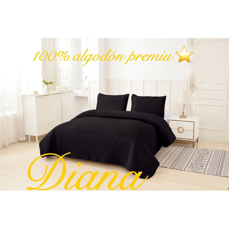 GENERICO - Cubrecama Quilt de Verano Premium KINGSUPERKING Negro