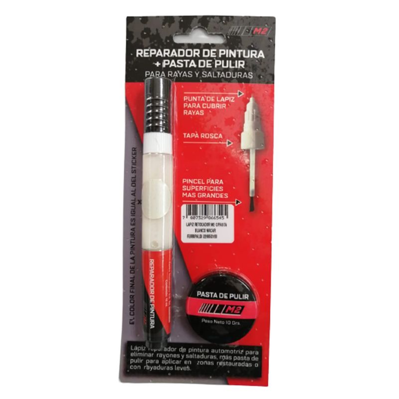 M2 - Lápiz Retocador Rayones Auto Blanco Nacar con Pasta de Pulir
