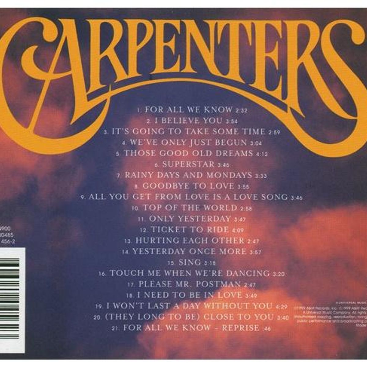 HITWAY MUSIC - CARPENTERS - SINGLES 1969-1981 - CD HITWAY MUSIC