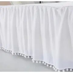TODOHOGAR SANTIAGO DE CHILE - Faldón completo para cama con pompones 1.5 blanco