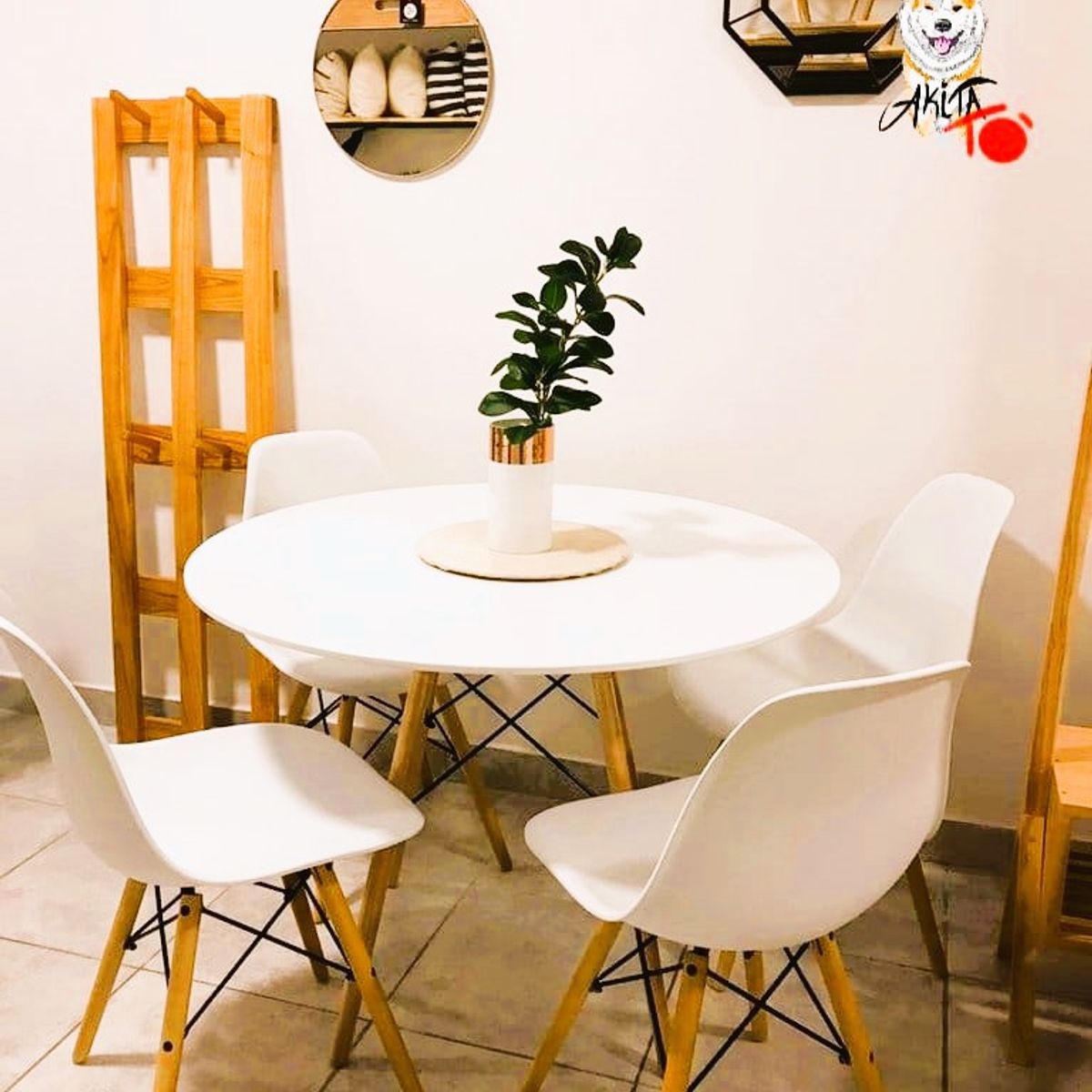 GENERICO - Comedor Eames Classic  (Mesa 80DMelamina + 4 Sillas Eames BLANCO)