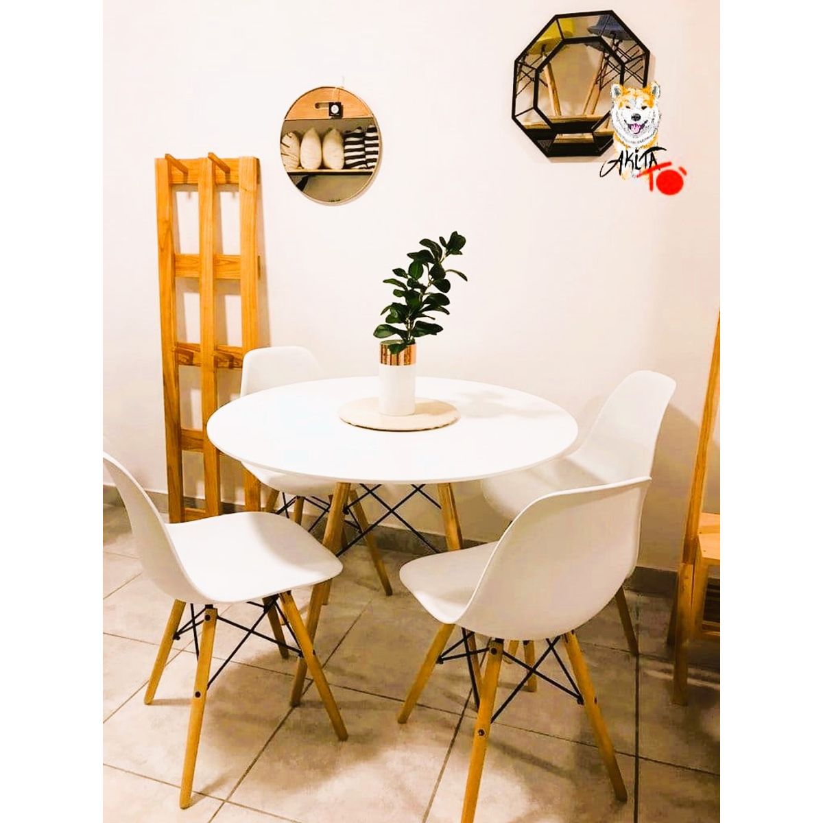 GENERICO - Comedor Eames Classic  (Mesa 80DMelamina + 4 Sillas Eames BLANCO)