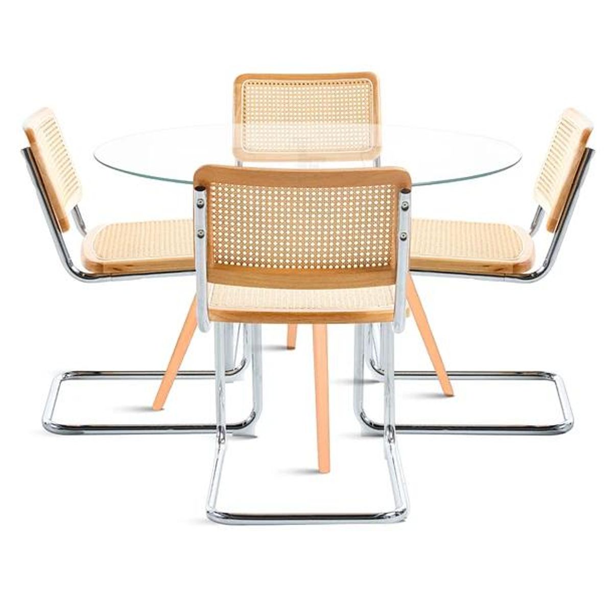 KLIK - Mesa de Comedor Eames 80cm redonda vidrio + 4 Sillas Breuer Madera KLIK