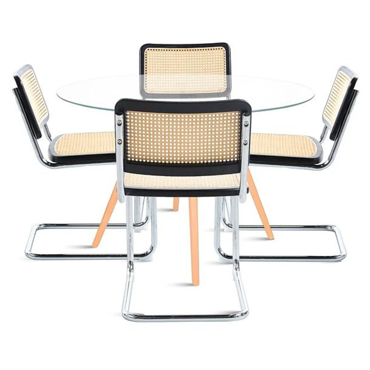 KLIK - Mesa de Comedor Eames 80cm redonda vidrio + 4 Sillas Breuer Madera - Negra KLIK