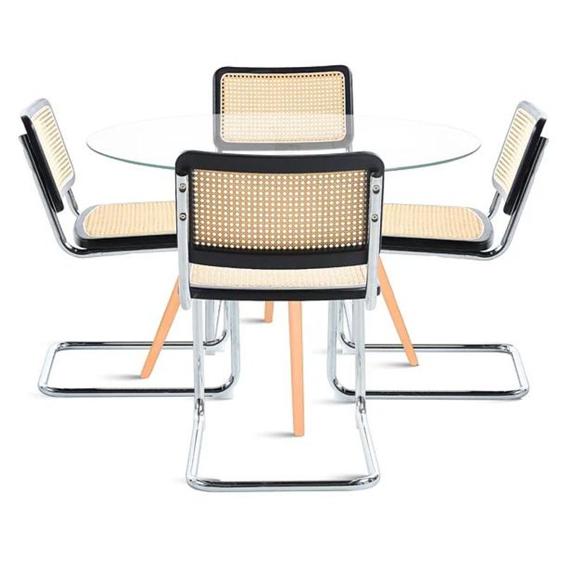KLIK - Mesa de Comedor Eames 80cm redonda vidrio + 4 Sillas Breuer Madera - Negra KLIK