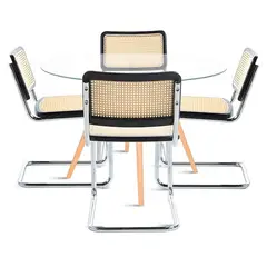 KLIK - Mesa de Comedor Eames 80cm redonda vidrio + 4 Sillas Breuer Madera - Negra