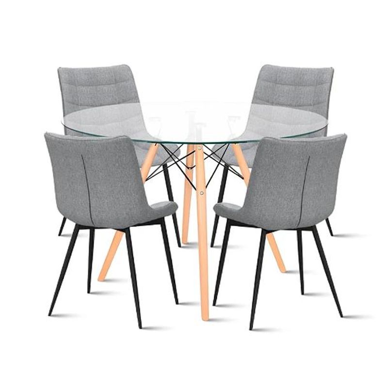 KLIK - Comedor Mesa Eames 80cm redonda vidrio + 4 Silla Macron Terc