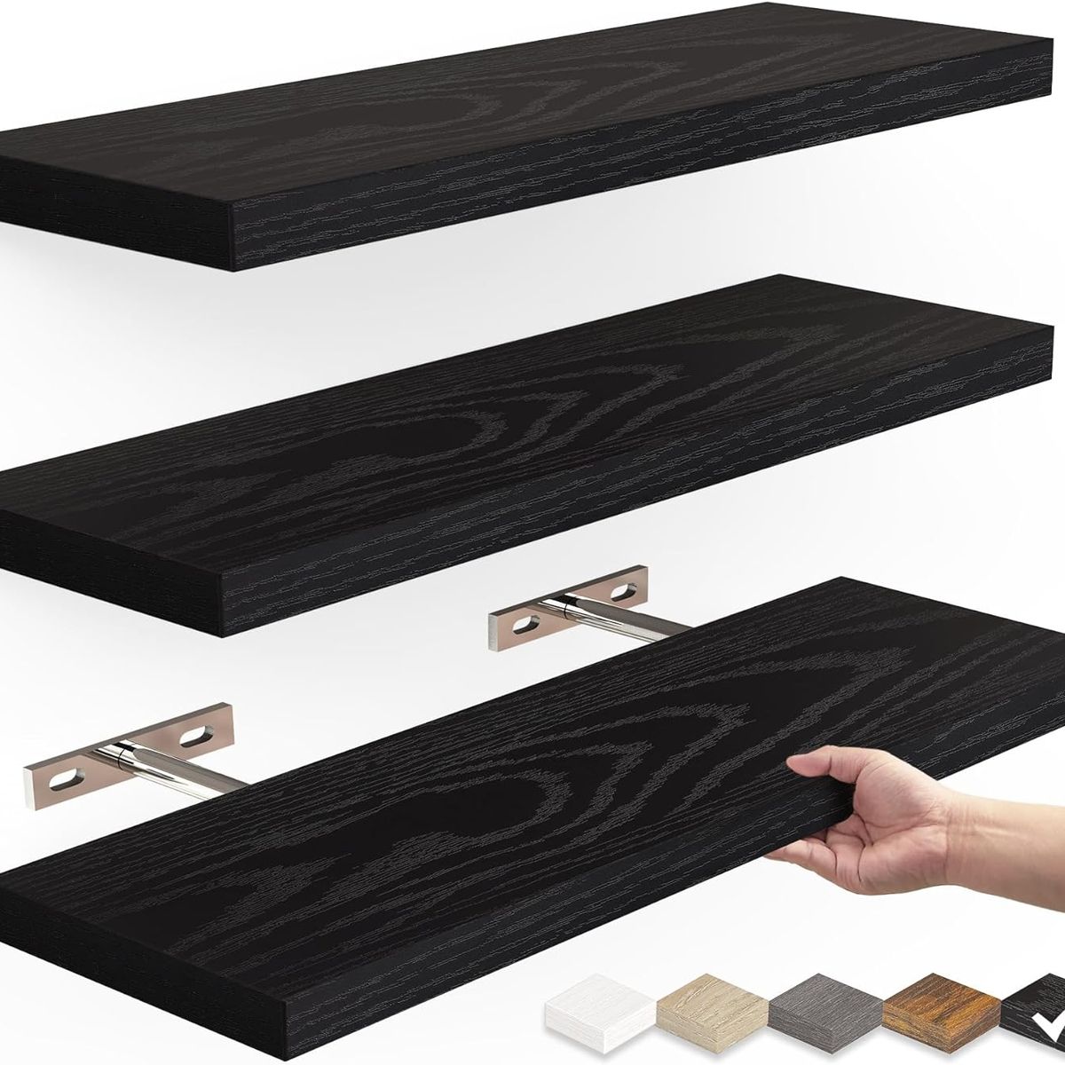 RAGNAR - Repisas Flotantes De Madera Estante MDF Premium Negro Pack x3