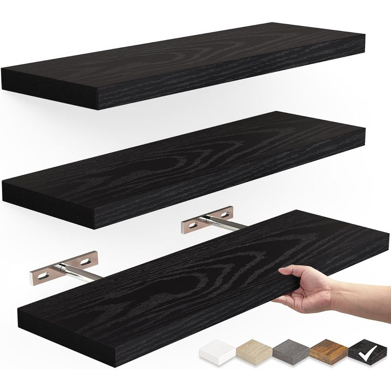 GENERICO - Repisas Flotantes De Madera Estante MDF Premium Negro Pack x3