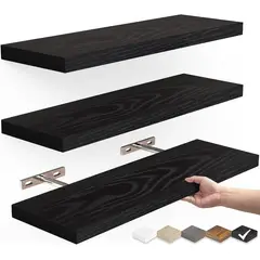 GENERICO - Repisas Flotantes De Madera Estante MDF Premium Negro Pack x3