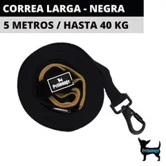 PETLOUNGE - Correa Larga Perros - Reforzada - 5 Metros - Negra - Perro