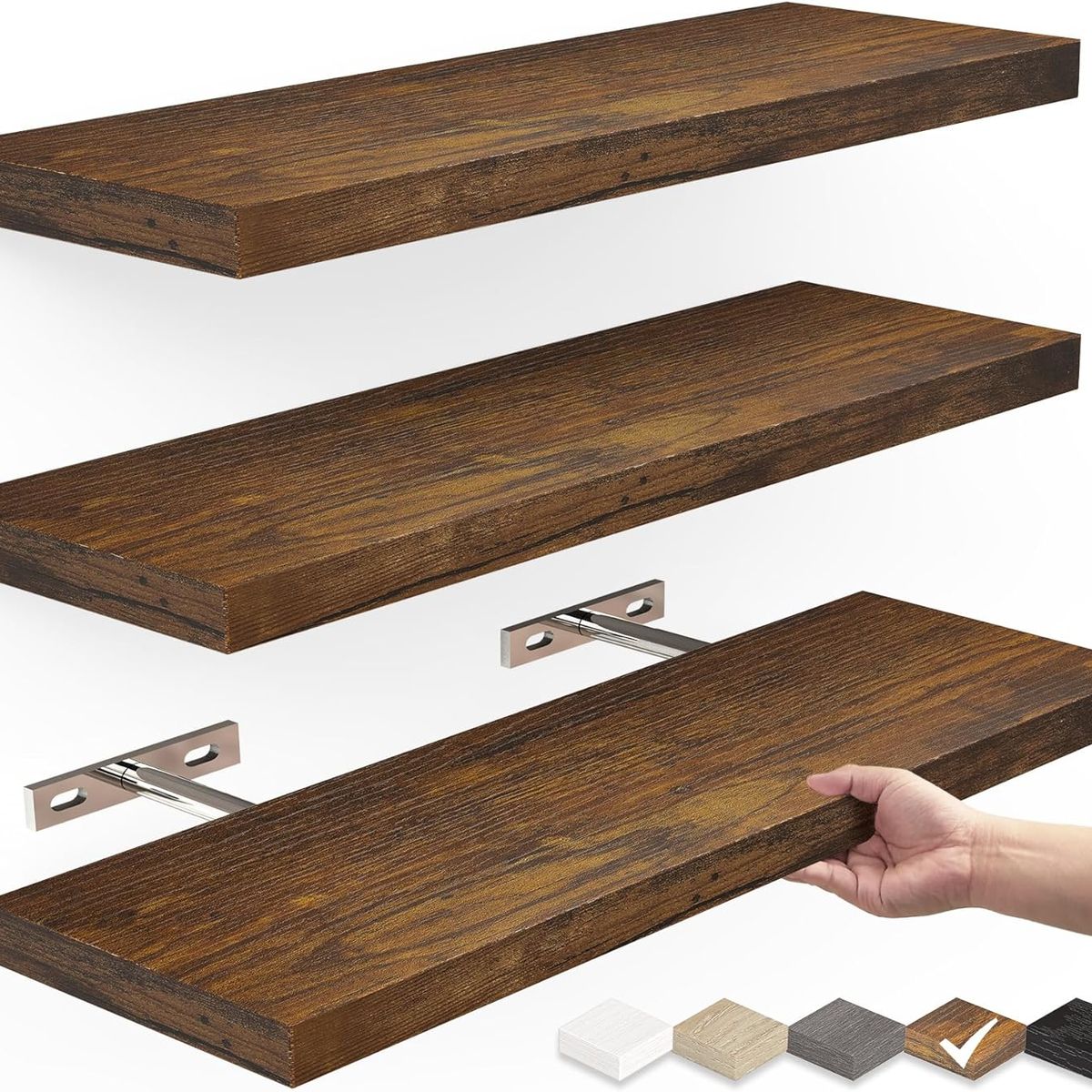 RAGNAR - Repisas Flotantes De Madera Estante MDF Premium Rústico Pack x3