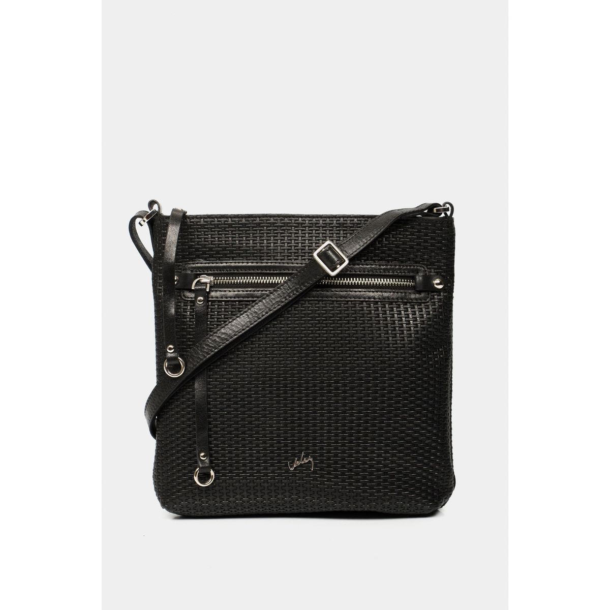 VELEZ - Vélez Cartera Bandolera Basic Cuero Mujer Grabado Placa Tejido Negro