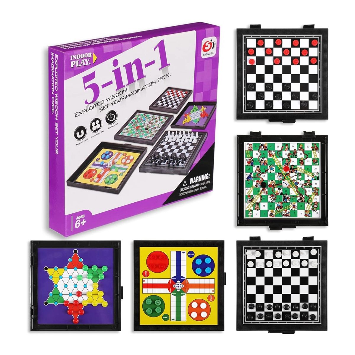 GENERICO - JUEGO DE MESA MAGNETICO 5 EN 1 JUEGO