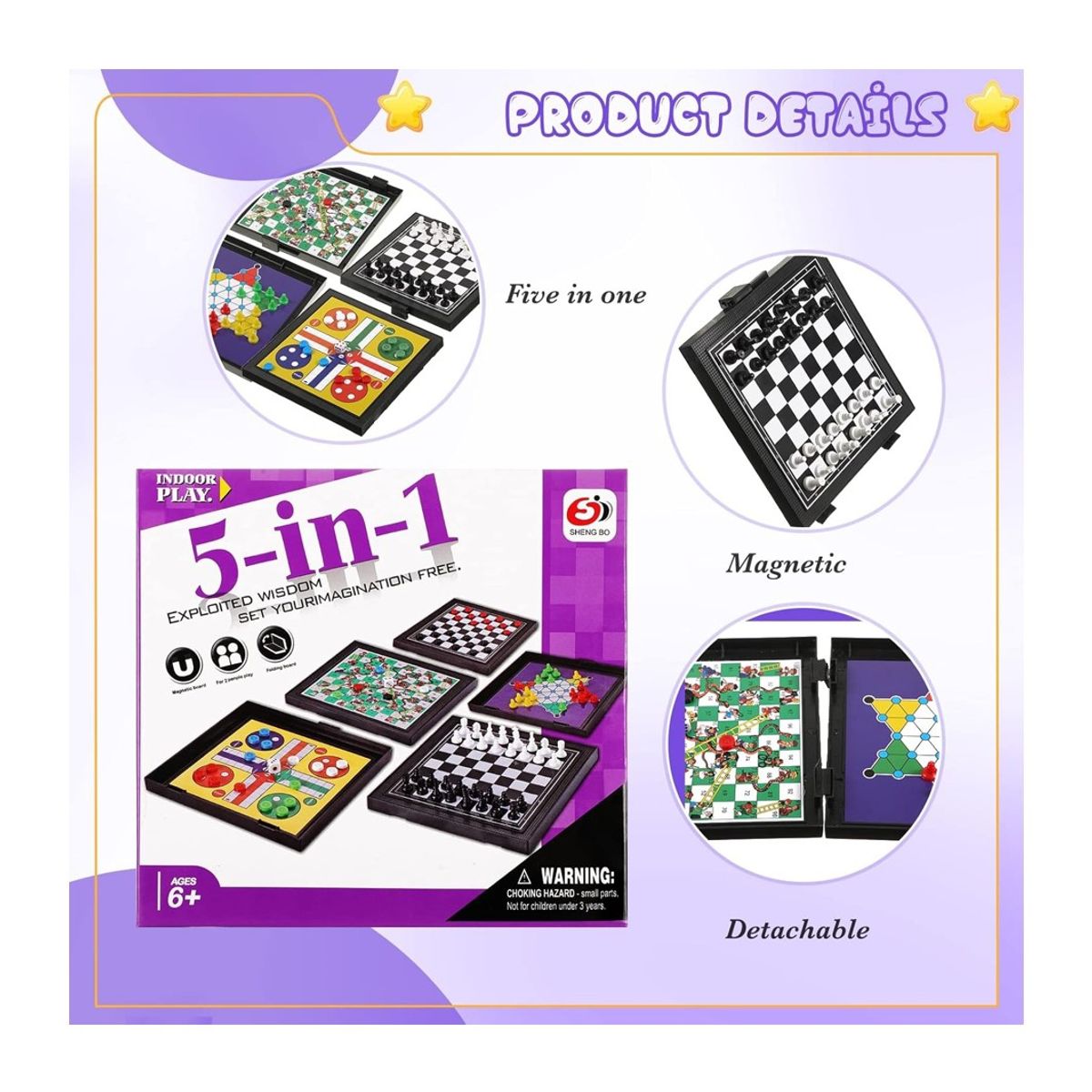 GENERICO - JUEGO DE MESA MAGNETICO 5 EN 1 JUEGO