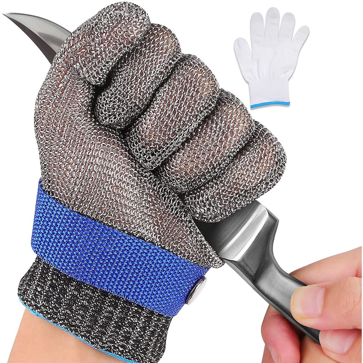 WELDMON - Guantes resistentes de acero inoxidable grado de comida alimentaria-S