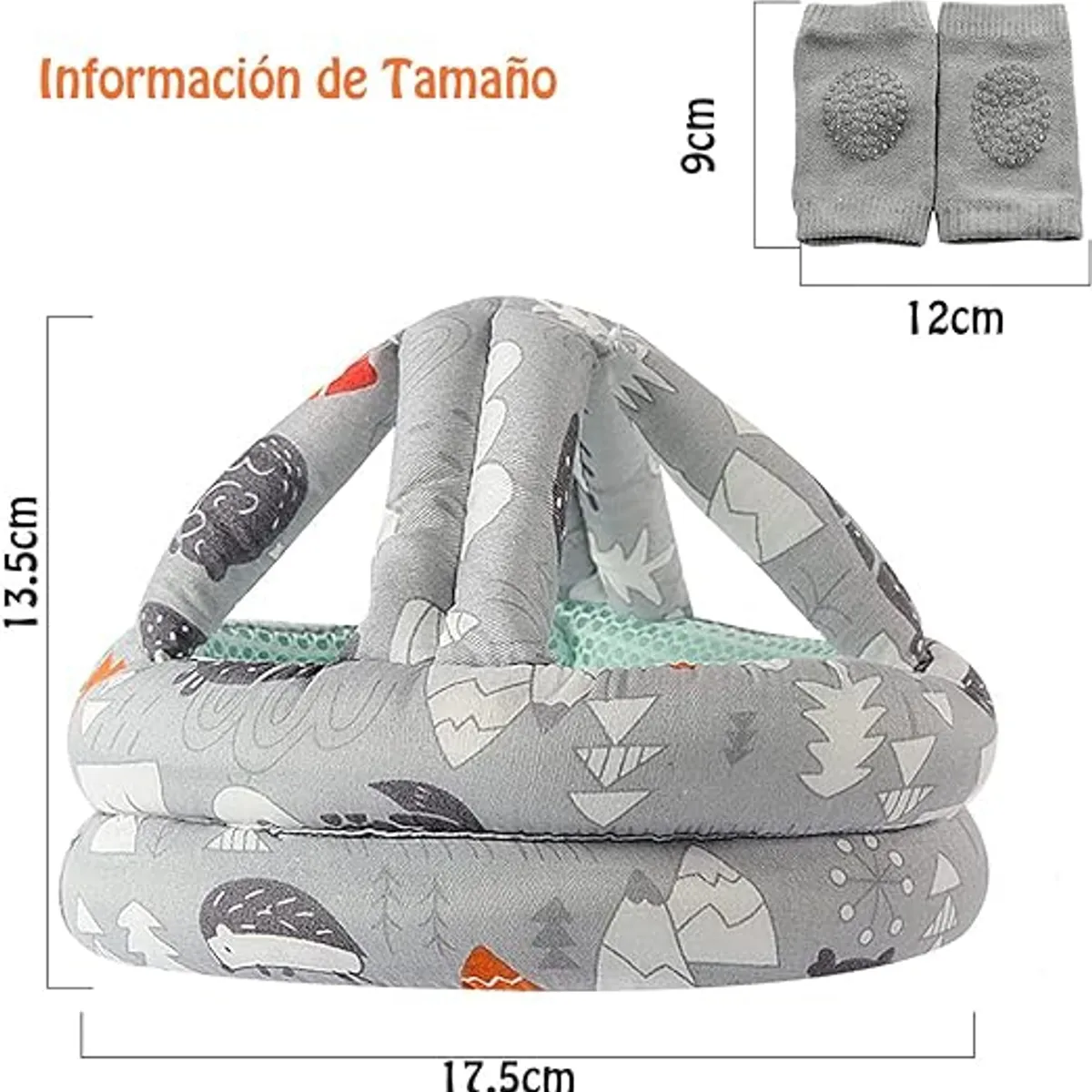LELOX - Casco de seguridad para bebé con rodilleras（Gris）