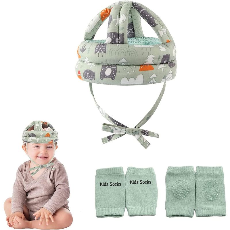 LELOX - Casco de seguridad para bebé con rodilleras（Verde）