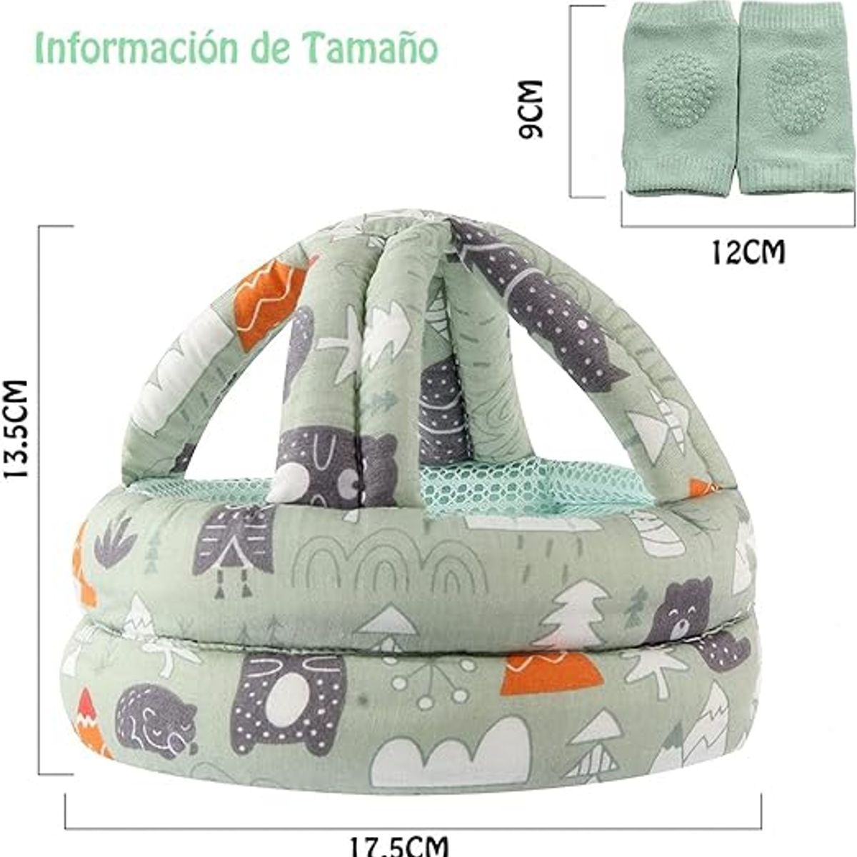 LELOX - Casco de seguridad para bebé con rodilleras（Verde）