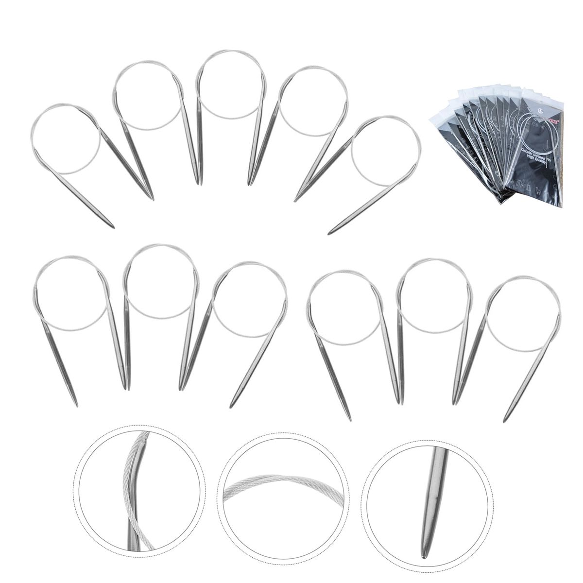 GENERICO - Set De 11 Palillos Circulares De Acero Inoxidable