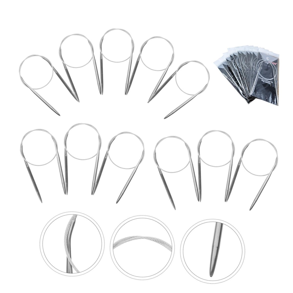 GENERICO - Set De 11 Palillos Circulares De Acero Inoxidable