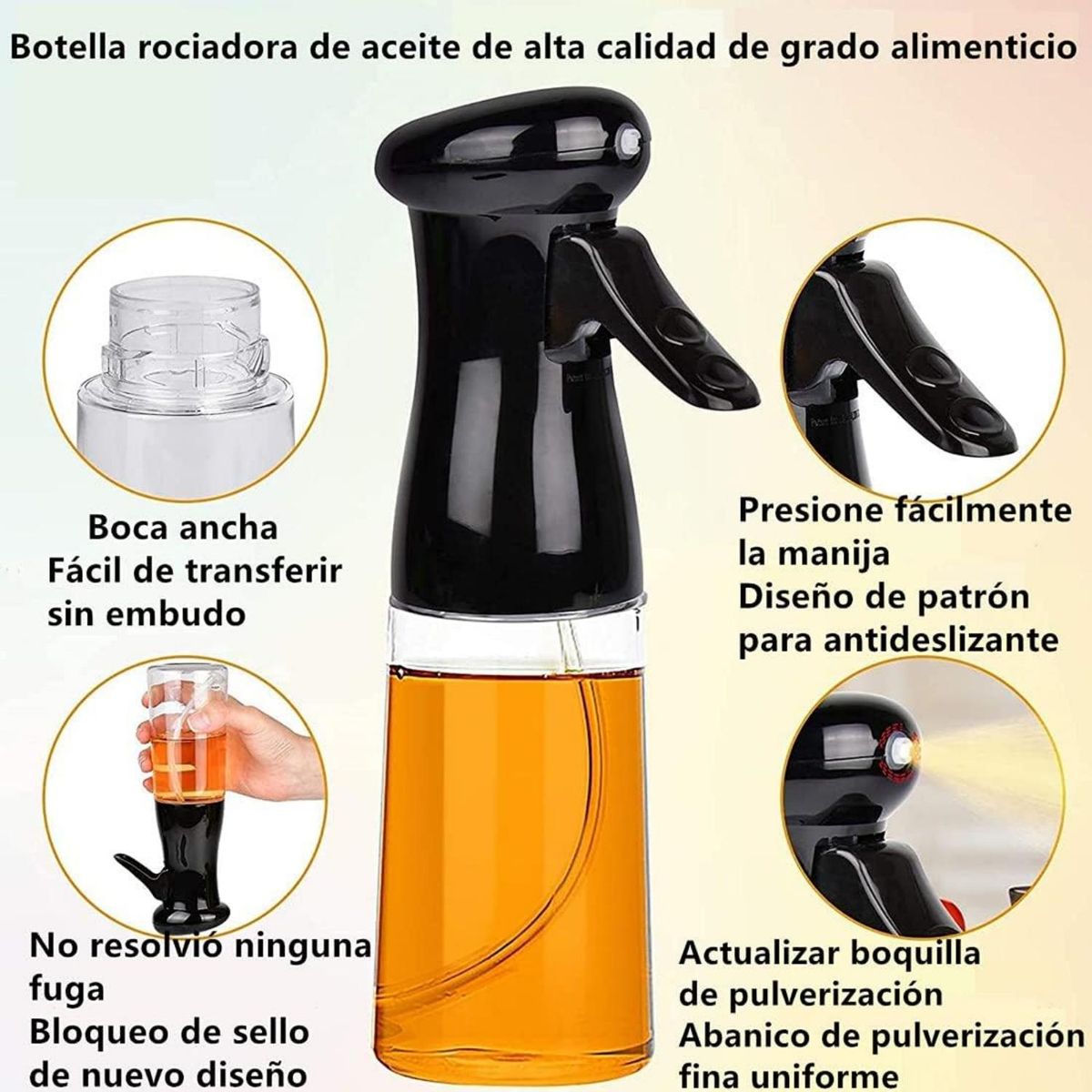 PAGANOOM - 2 Piezas Rociador de Aceite para Cocinar, 7 oz / 200 ml-Blanco y Negro