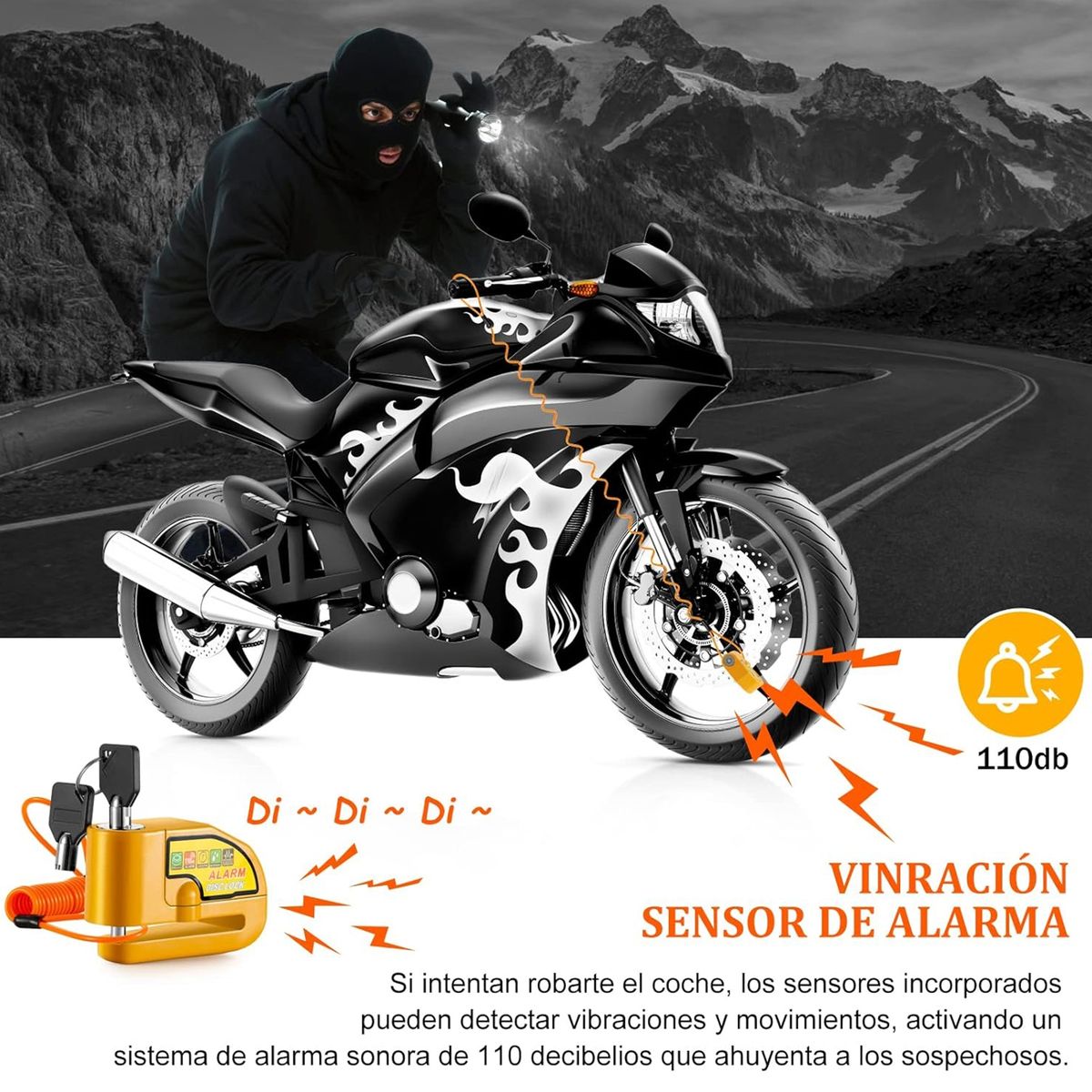 COREJOY - Candado Cadena Para Motos Bicicleta  con alarma protegen