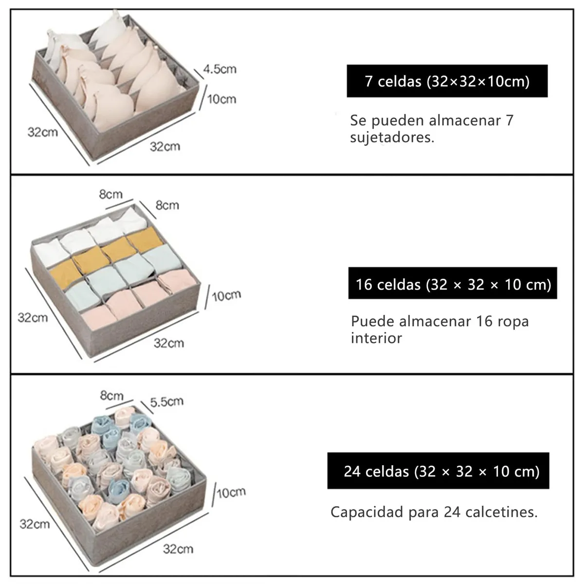 WELDMON - 3pcs Underwear Organizer Organizadores de Ropa Interior-grey