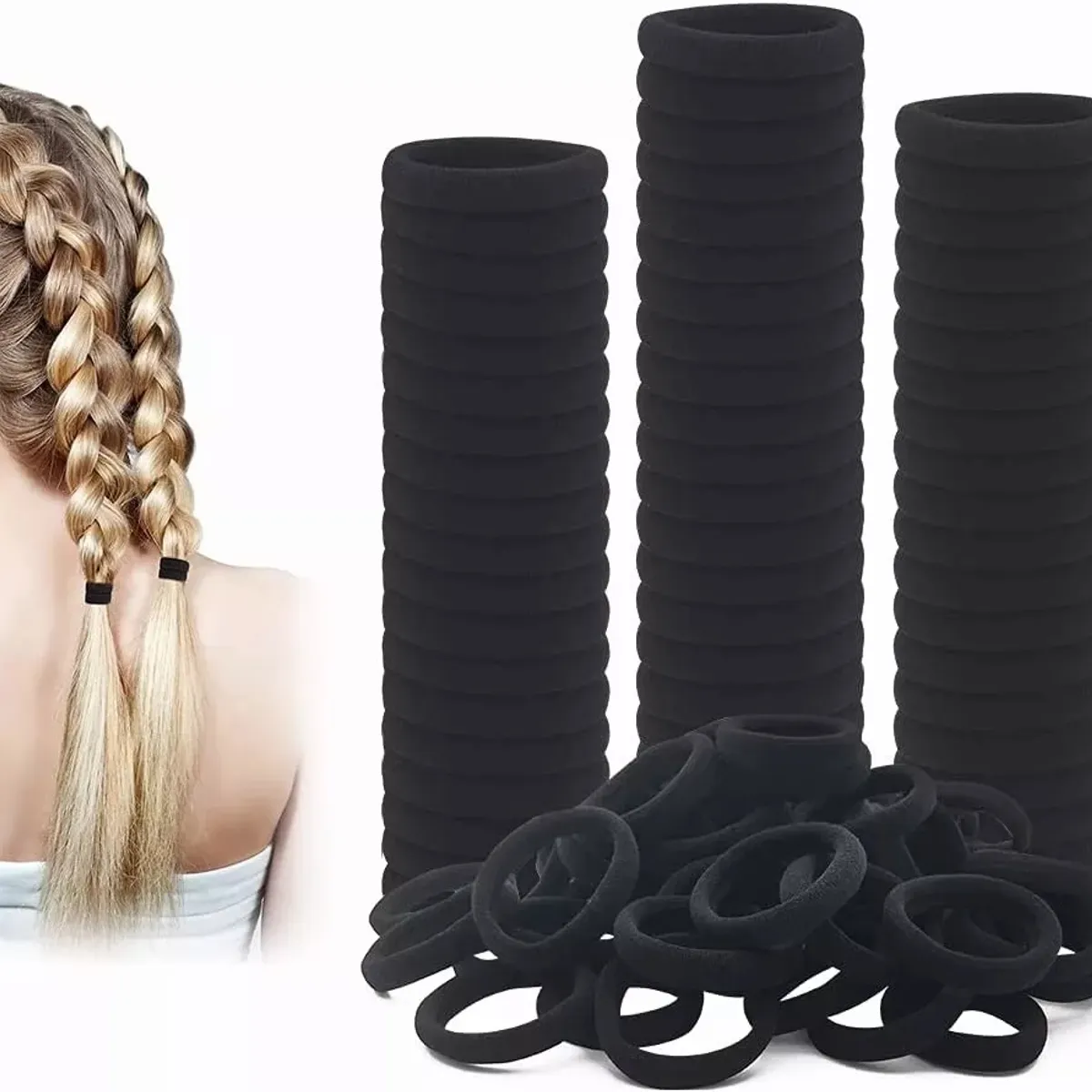 KUANGYE - Set 100 Unidades Colets Negras Gruesas 4cm - Adcesorios