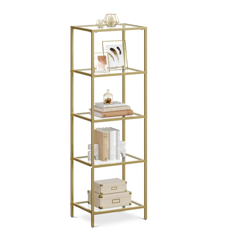 VASAGLE - Estante de Vidrio Gold 5 Repisas Premium