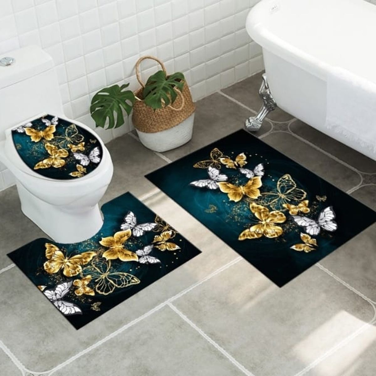 GENERICO - Juego De Alfombras De Baño Set De 3 Pcs Antideslizante