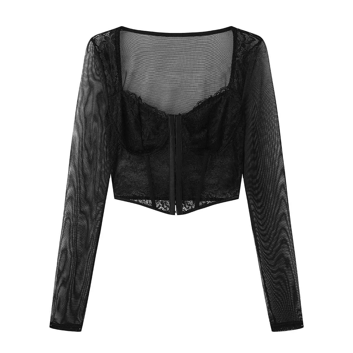 GARSIL - Crop Top Estilo Corset Para Mujer Con Manga Larga Y Encaje