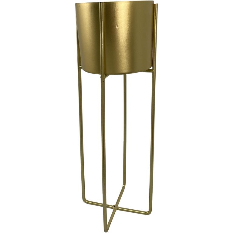 Macetero Metalico con Pedestal Color Dorado
