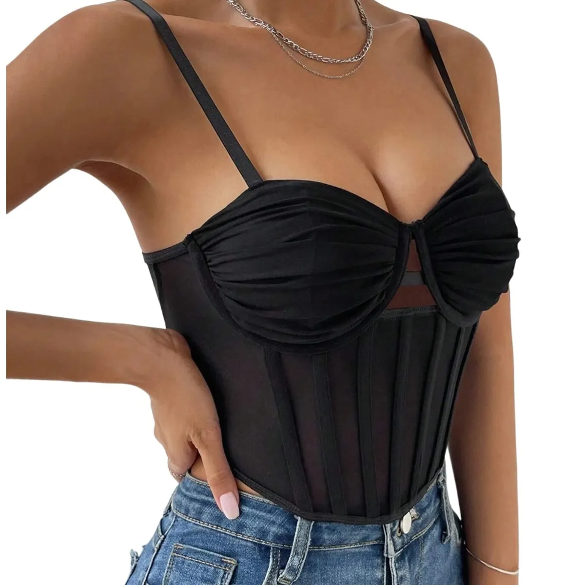 GARSIL - Crop Top Para Mujer Con Tirantes - Tela Semi Transparente