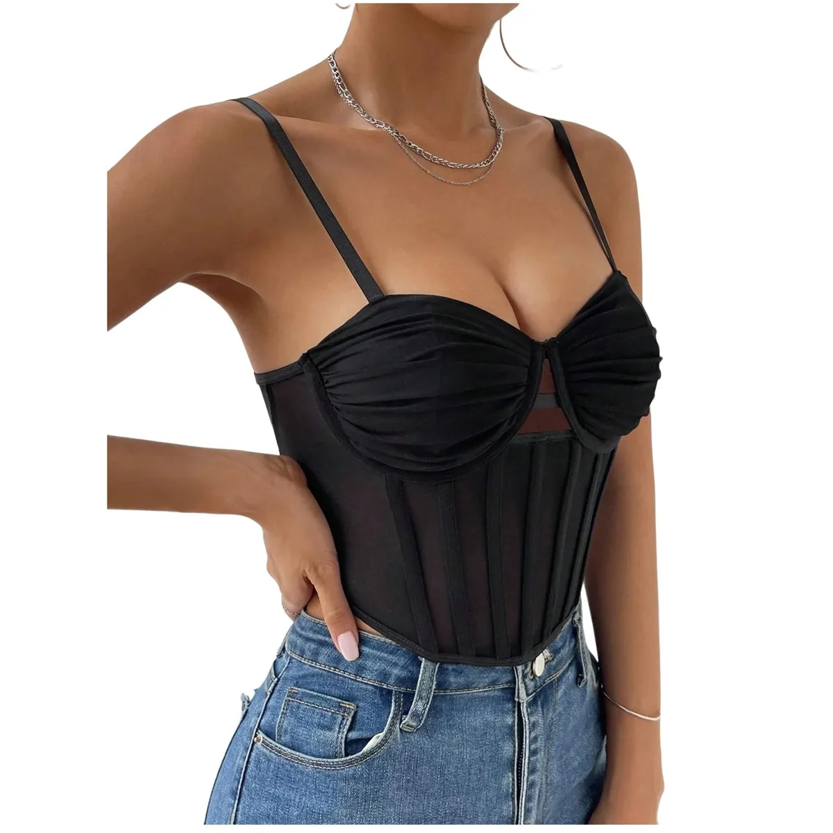 GARSIL - Crop Top Para Mujer Con Tirantes - Tela Semi Transparente