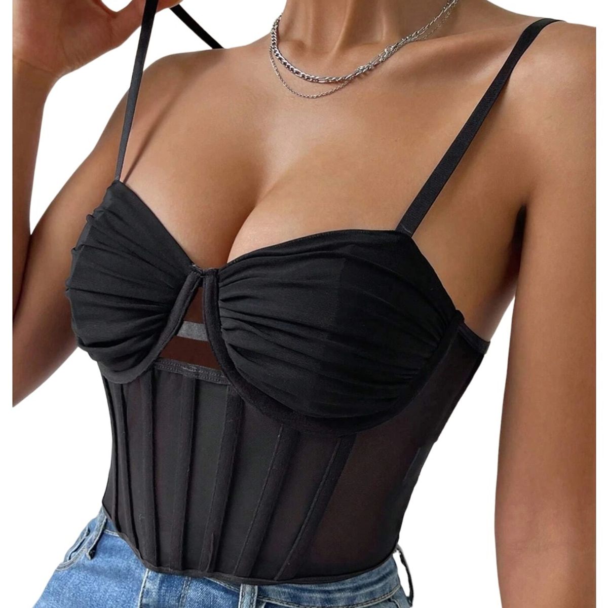 GARSIL - Crop Top Para Mujer Con Tirantes - Tela Semi Transparente