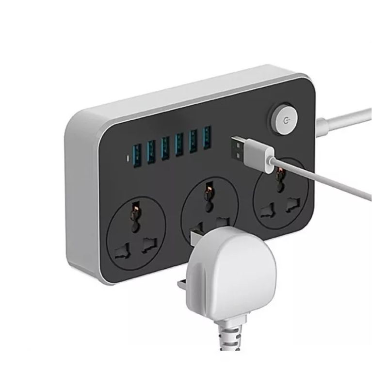 GENERICO - Alargador Zapatilla Eléctrica 3 Posiciones 6 Usb 2 Metros