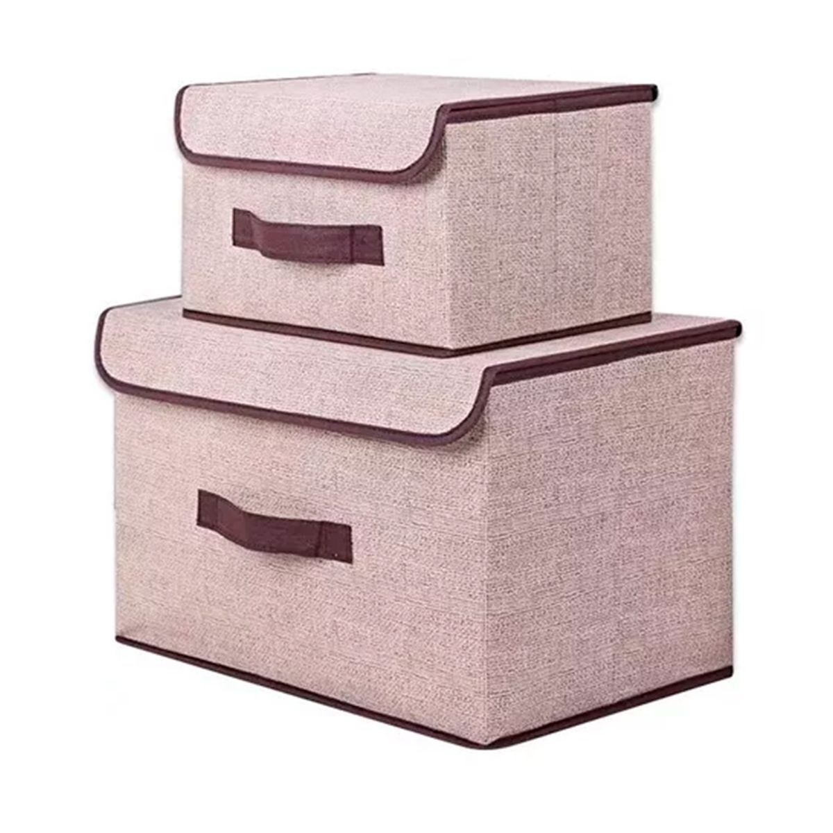 GENERICO - Set 2 Cajas Organizadoras De Tela Plegables Con Tapas Beige