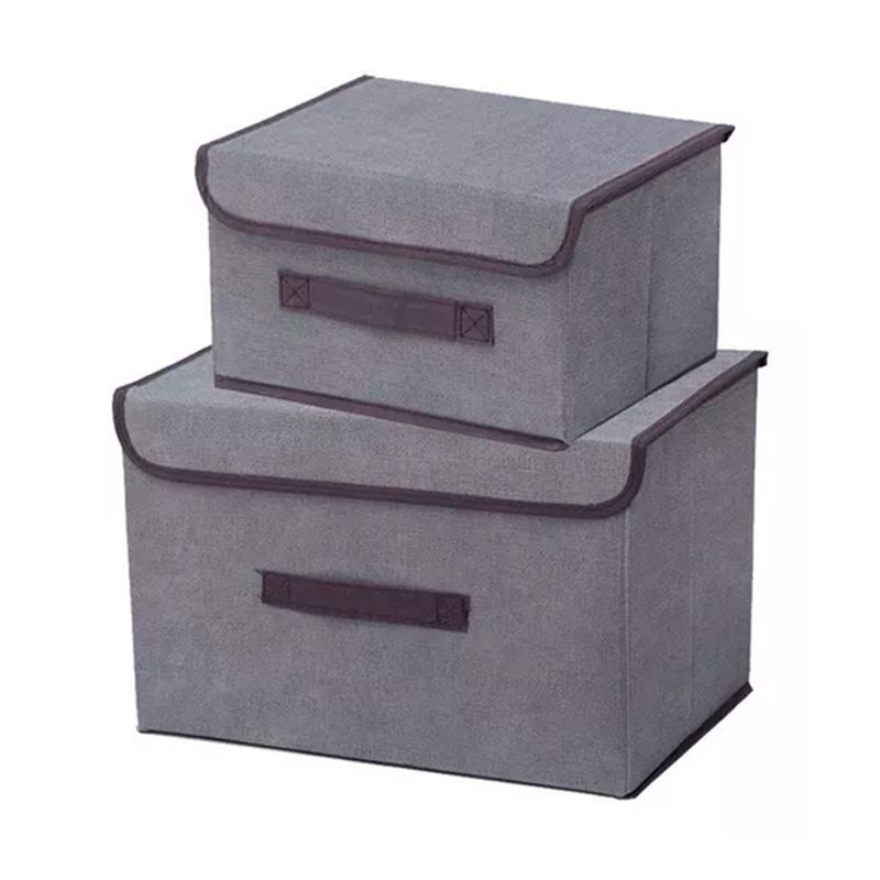 GENERICO - Set 2 Cajas Organizadoras De Tela Plegables Con Tapas Gris