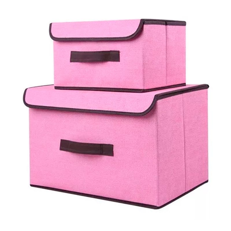GENERICO - Set 2 Cajas Organizadoras De Tela Plegables Con Tapas Rosado