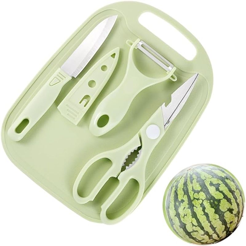 GENERICO - Set Juego De Cuchillos Acero Inoxidable Cocina Pelador Tabla Verde