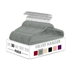 GENERICO - Set 30 Colgadores De Ropa Terciopelo Antideslizante Gris