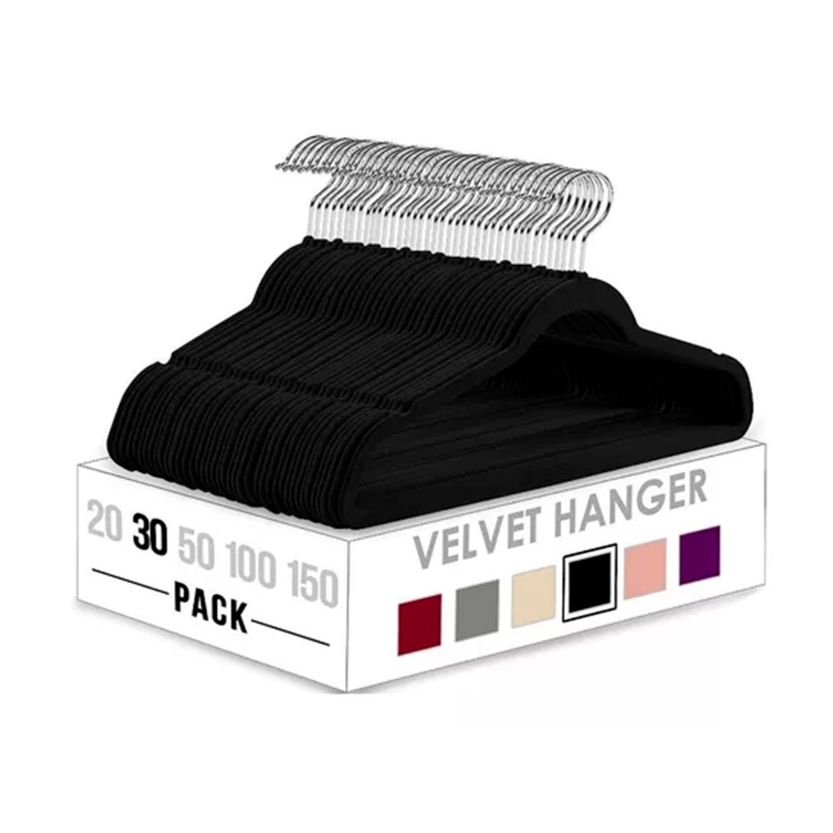 GENERICO - Set 30 Colgadores De Ropa Terciopelo Antideslizante Negro