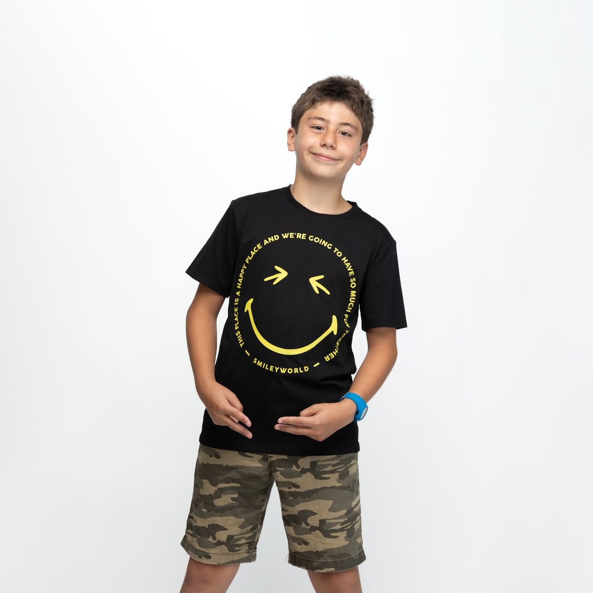 SMILEY - Polera Niño Letras Big Negro Smiley
