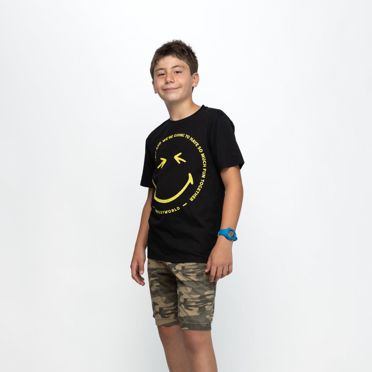 SMILEY - Polera Niño Letras Big Negro Smiley
