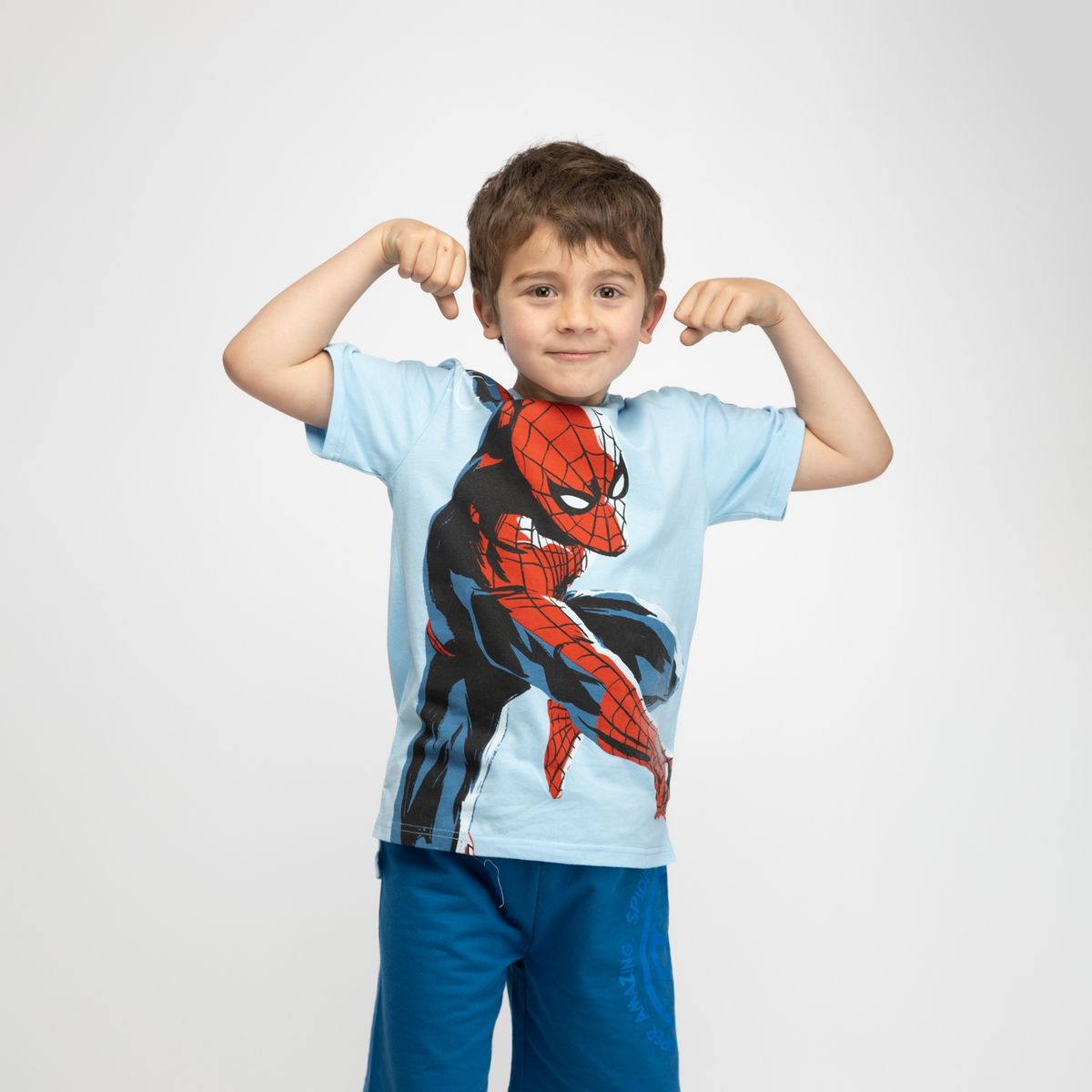 MARVEL - Polera Niño Telarañas Spiderman Celeste Marvel