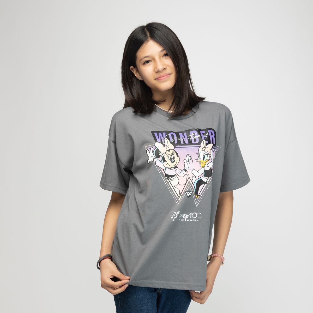 DISNEY - Polera Niña Minnie y Daisy 100 años Gris Minnie