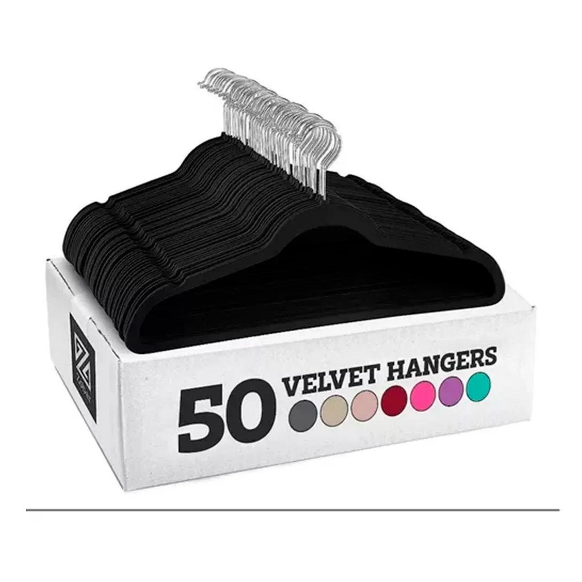 GENERICO - Set 50 Colgadores De Ropa Terciopelo Antideslizante Negro.